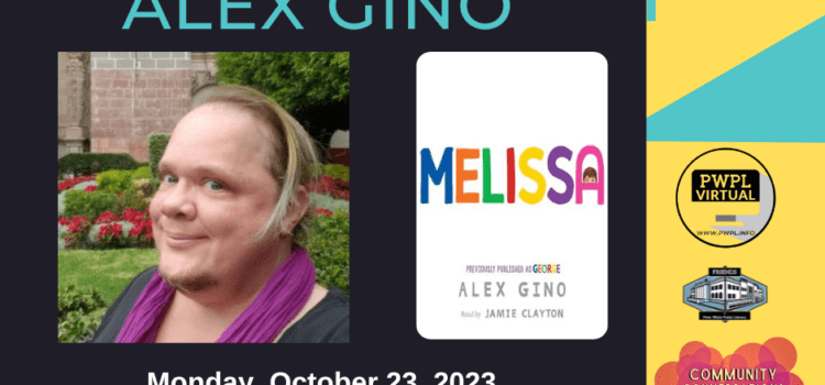 Alex Gino and their book "Melissa" Logos on the side.