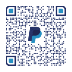 Blue accented QR code with the PayPal logo in the middle.